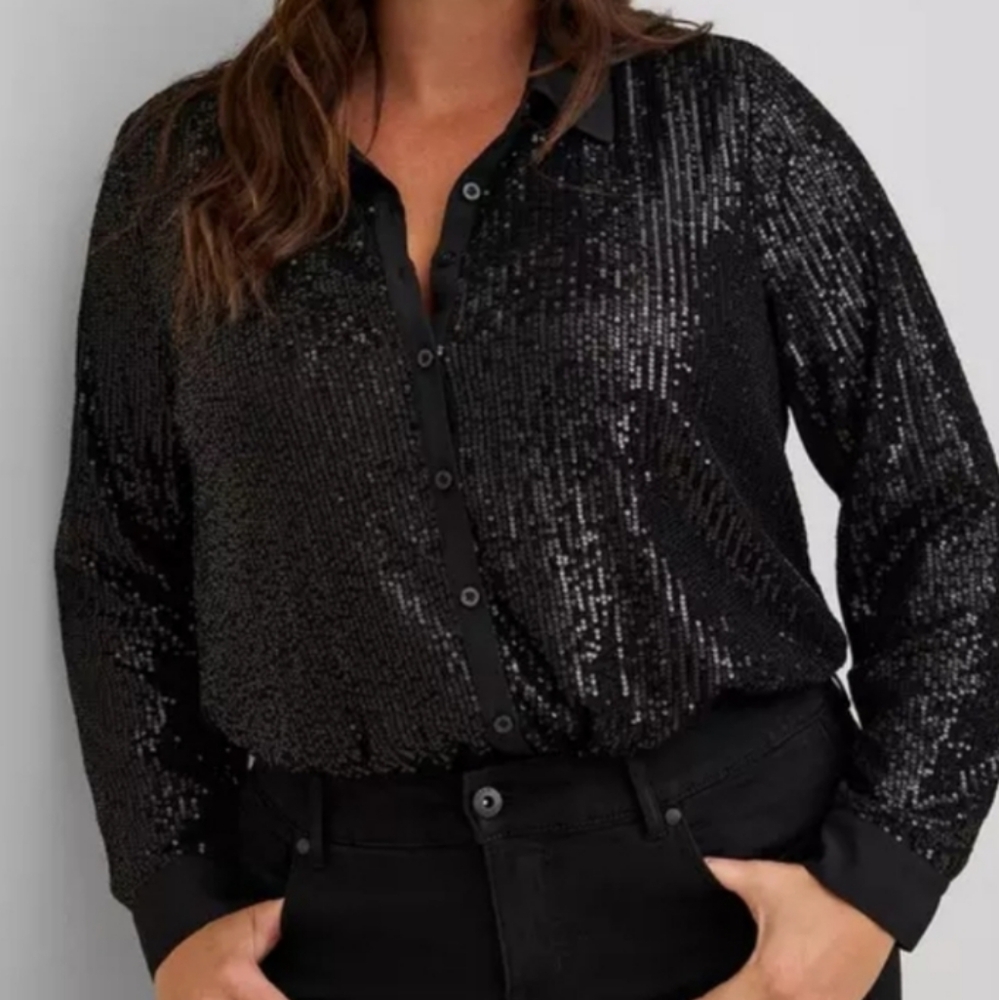 NWT Torrid Black Sequin Blouse